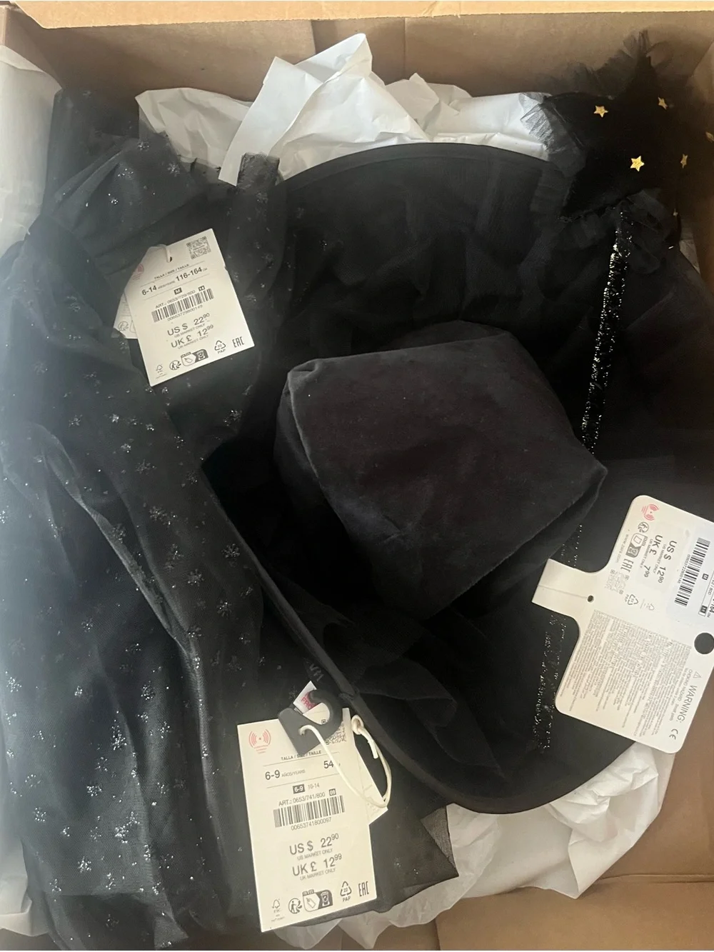 New With Tags! Zara Kids Sparkly Witch Halloween Costume Hat Cloak Wand